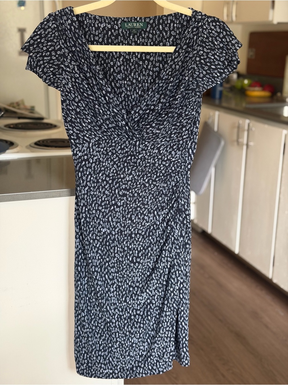 Ralph Lauren Navy and White Floral-Print Wrap Dress
